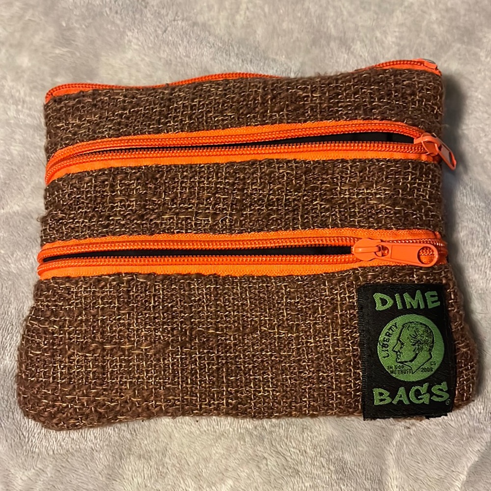 Brown and Orange Dime Bag Small/Medium Size 3 Zippers